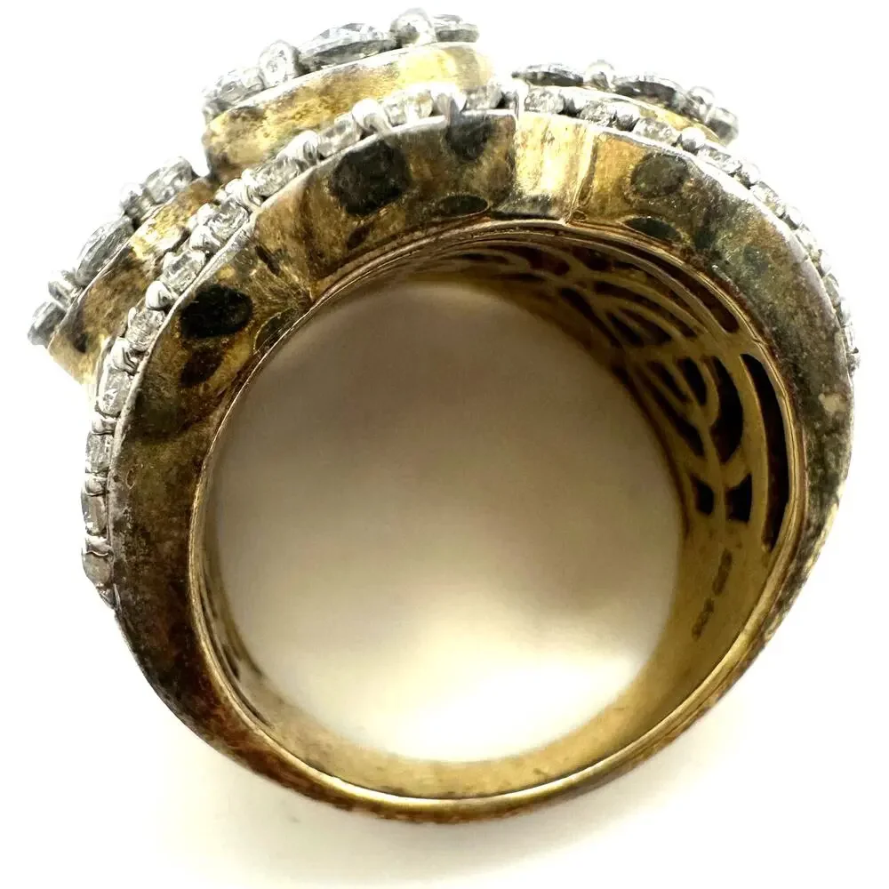 SJD 925 sterling silver gold vermeil cubic zirconia cocktail cluster ring size 7